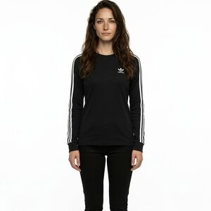 adidas Originals Adicolor Classics 3-Stripes Long Sleeve Tee Black size M !